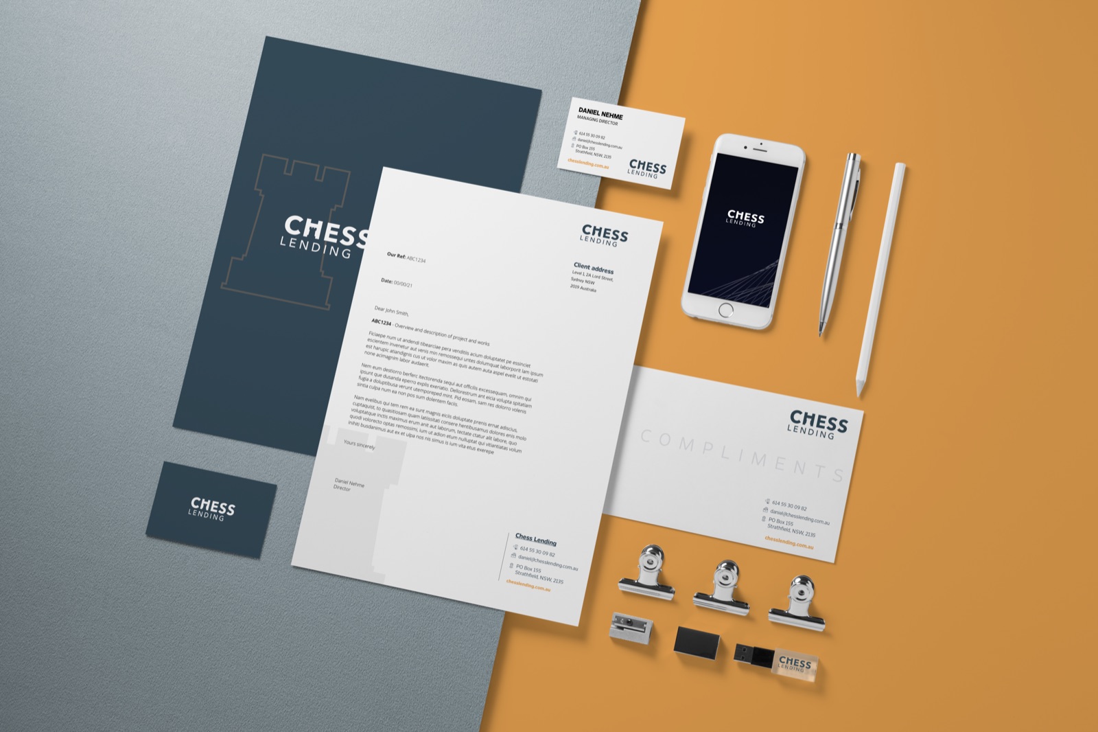Chess Lending branding identity mockup