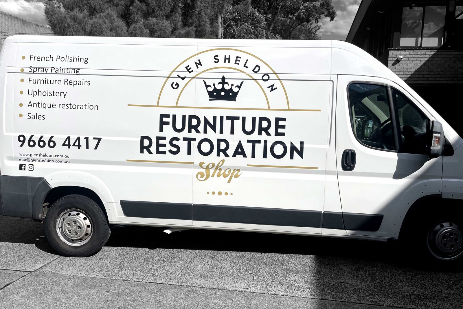 Glen Sheldon Furniture Restoration van wrap